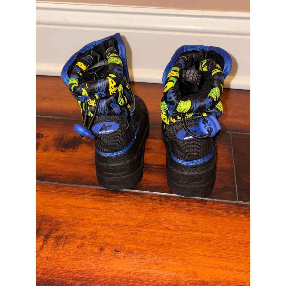 New Athletache Toddler Boys Black Blue Skull Flame Faux Fur Snow Boots Size 6M